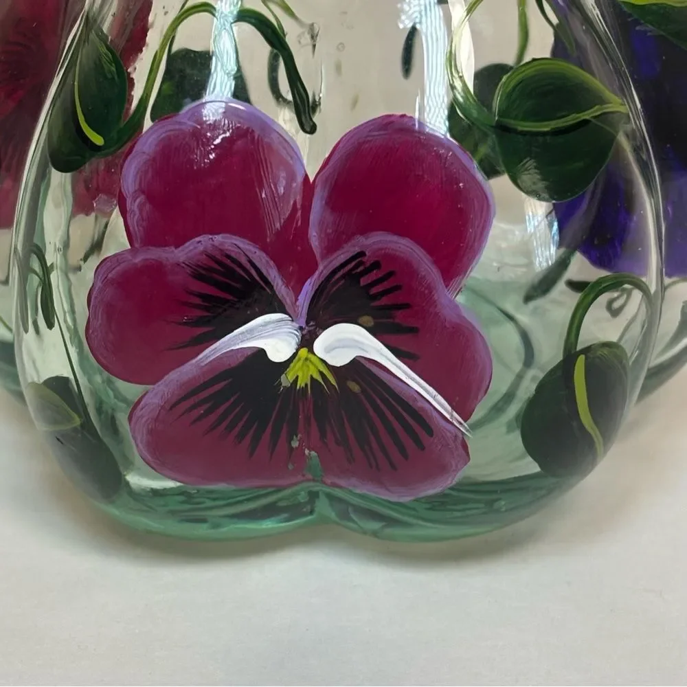 Hand-Painted Floral Glass Vase Fluted Top